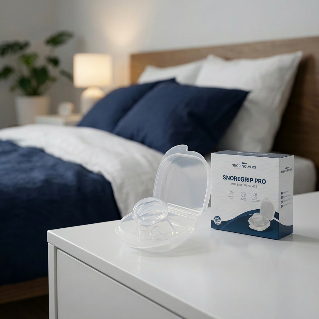 Single SnoreGrip Pro device with its storage case and box