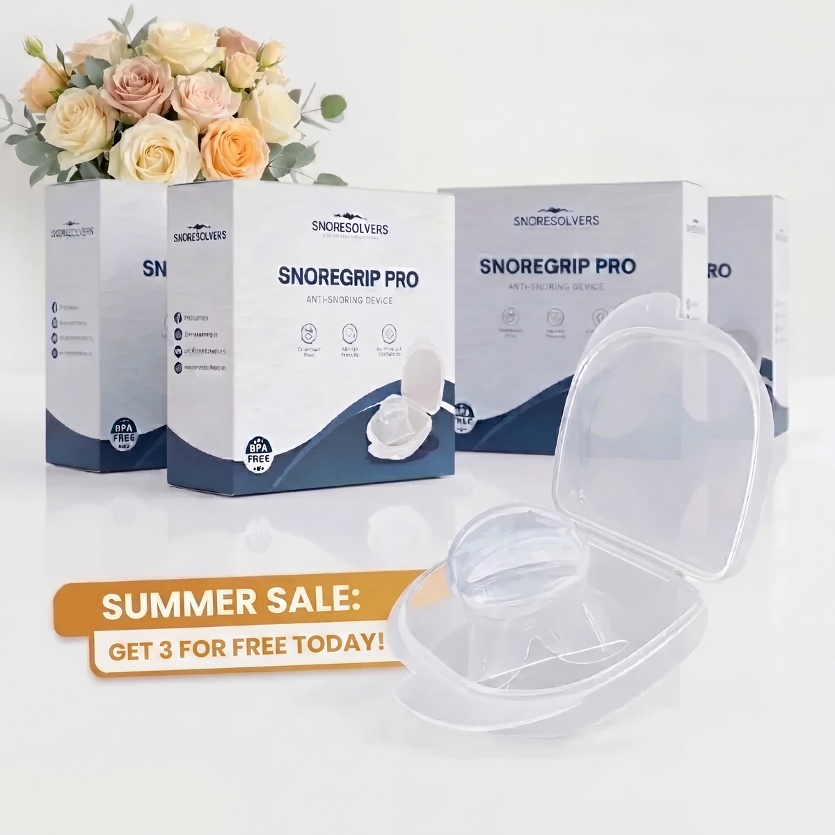 Four SnoreGrip Pro boxes stacked together as a multipack